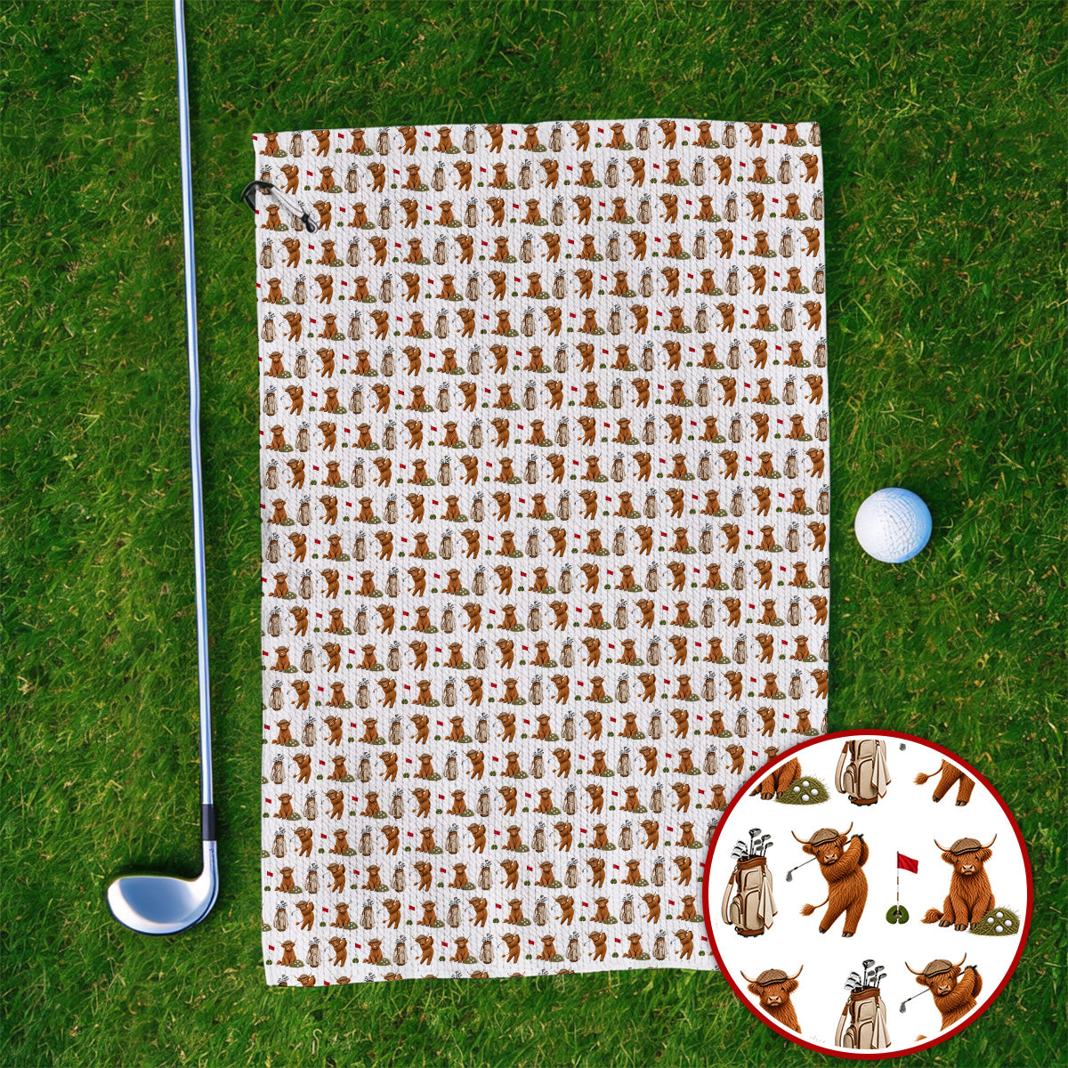 Funny Highland Cow Golf Towel, Highland Cow Pattern Golf Towels, Golf Gift For Golfer