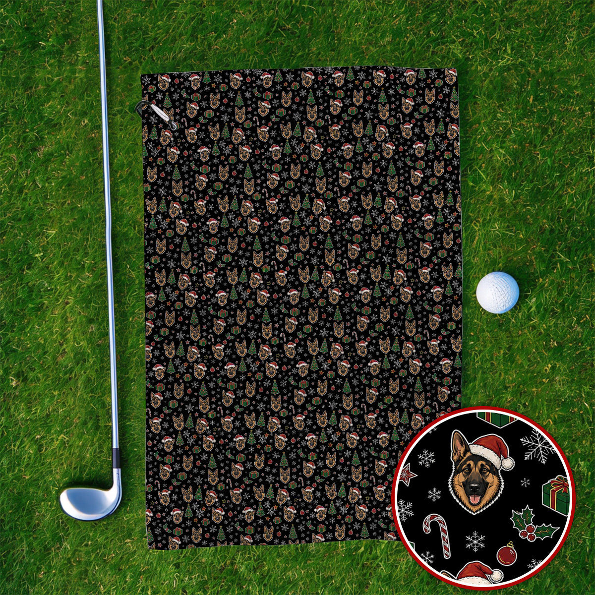 Funny German Shepherd Christmas Golf Towels, German Shepherd Pattern Golf Towel, Xmas Golf Gift For Golfer