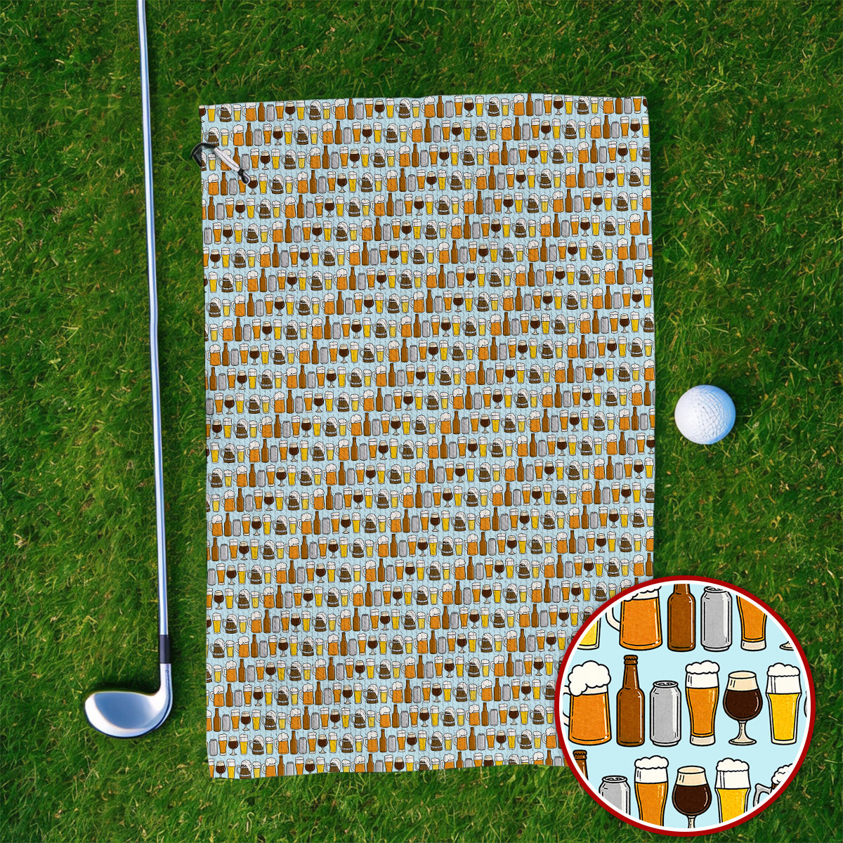 Beer Pattern Golf Towel, Funny Beer Lover Golf Towels, Golf Gift For Beer Lovers