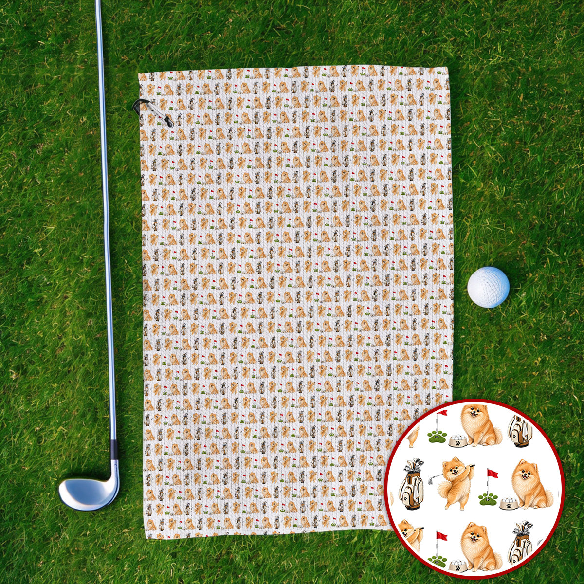 Pomeranian Pattern Golf Towel, Pomeranian Dog Golf Towels, Golf Gift For Golfer
