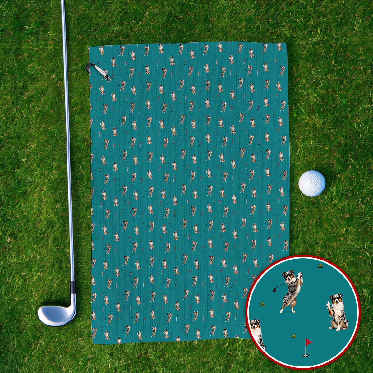 Australian Shepherd Golf Towels, Blue Merle Aussie Pattern Golf Towel, Golf Gift For Golfer