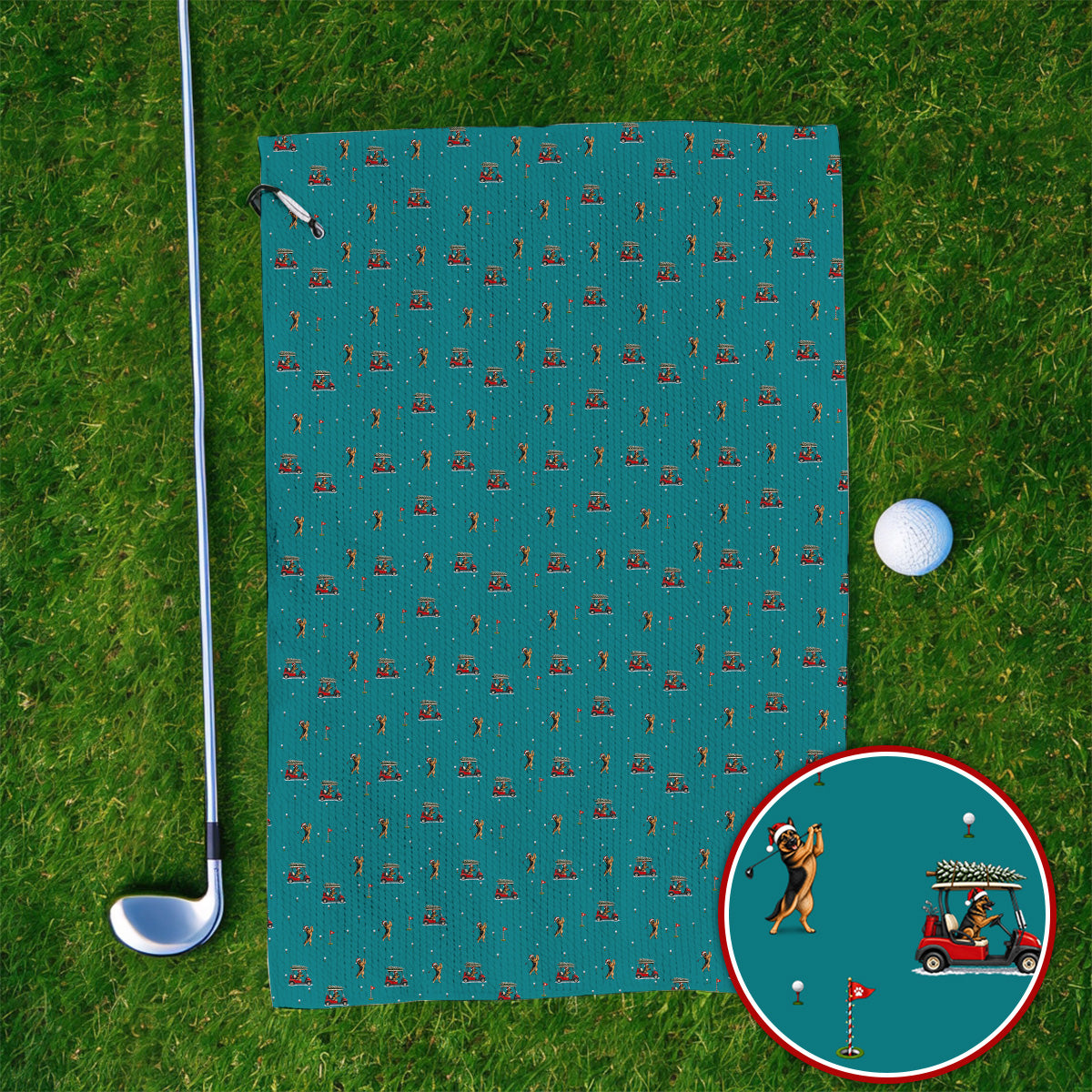Crazy German Shepherd Christmas Pattern Golf Towels, German Shepherd Golf Cart Towel, Holiday Golf Gift for Golfers