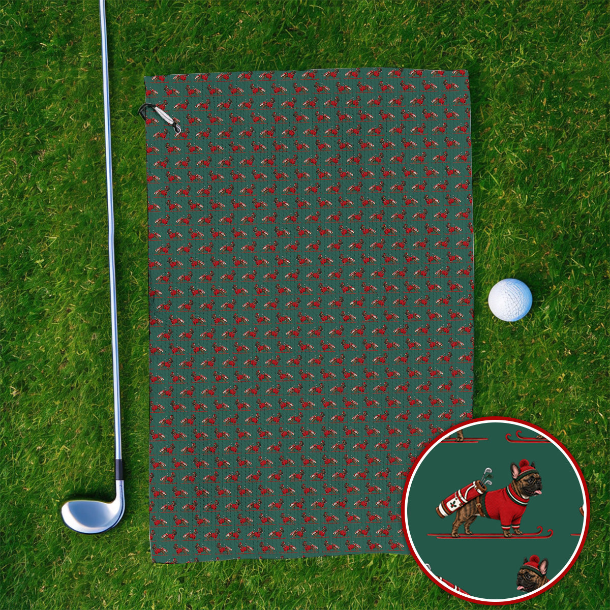 French Bulldog Holiday Golf Towels, Christmas Dog Pattern Golf Towel, Festive Golf Gift for Golfers