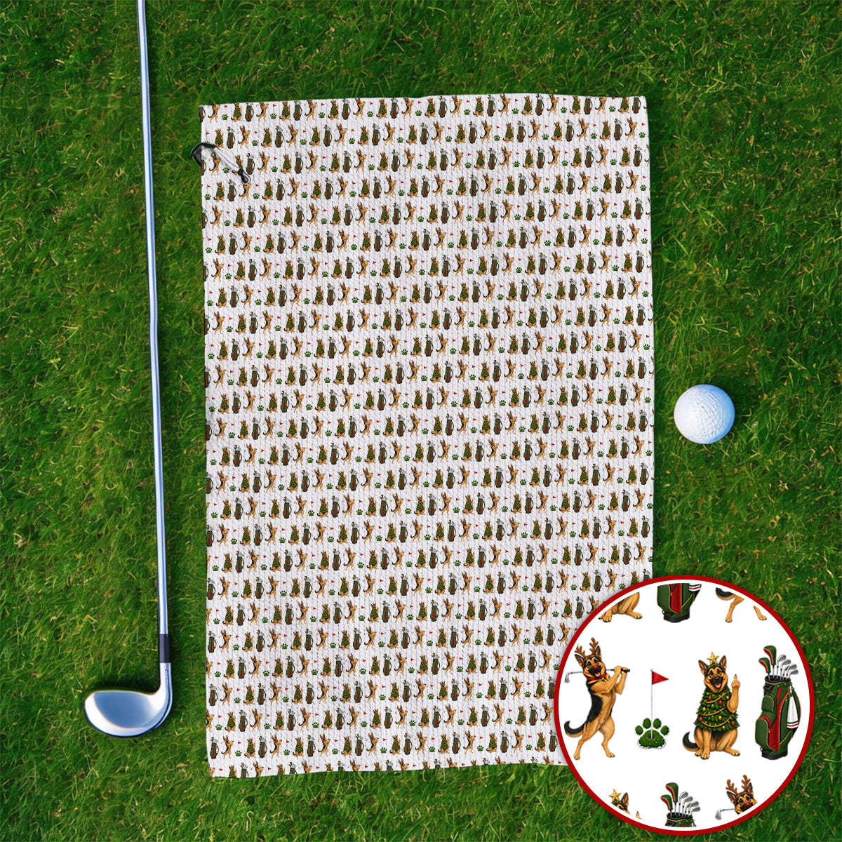 German Shepherd Christmas Golf Towels, German Shepherd Pattern Golf Towel, Xmas Golf Gift For Golfer
