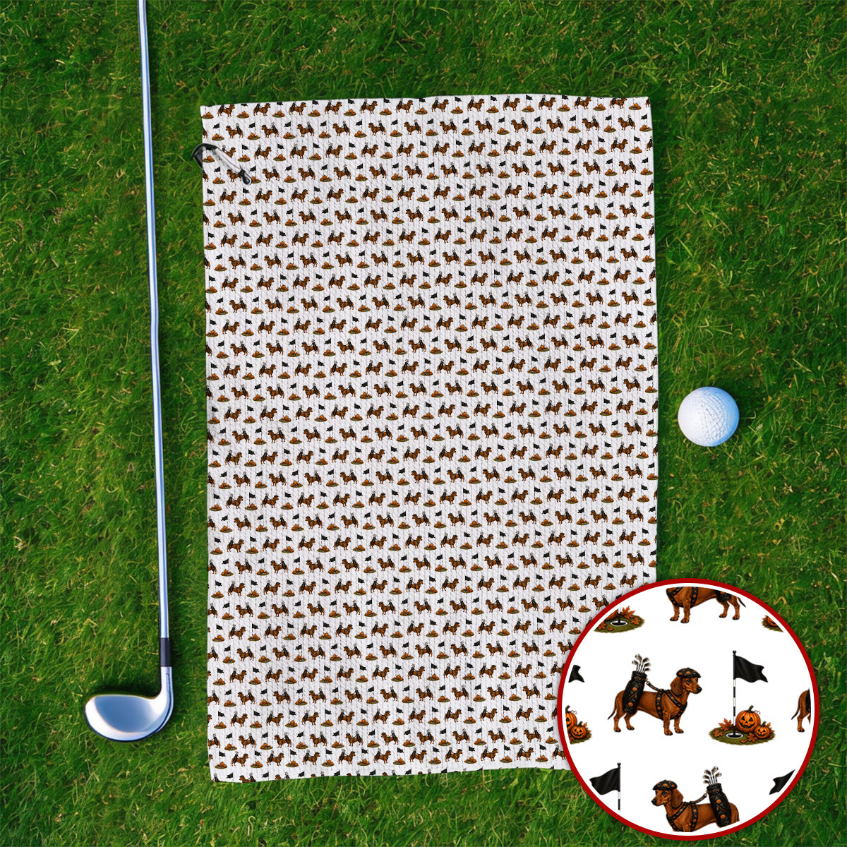 Funny Dachshund Golf Towel, Halloween Wiener Dog Pattern Golf Towels, Golf Gift for Golfer