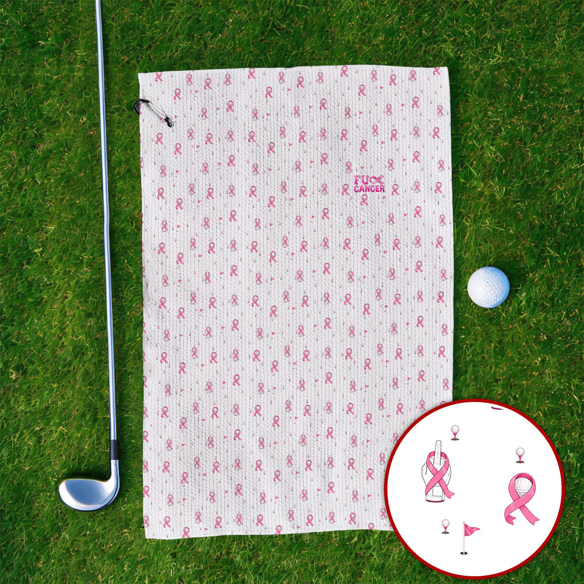 Pink Ribbon Golf Towels, Breast Cancer Awareness Pattern Golf Towel, Supportive Golfer Gift for Golfer
