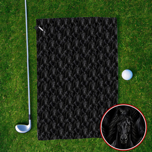 Black Horse Golf Pattern Towel, American Quarter Horse Golf Towels, Western Horse Gift for Golfers