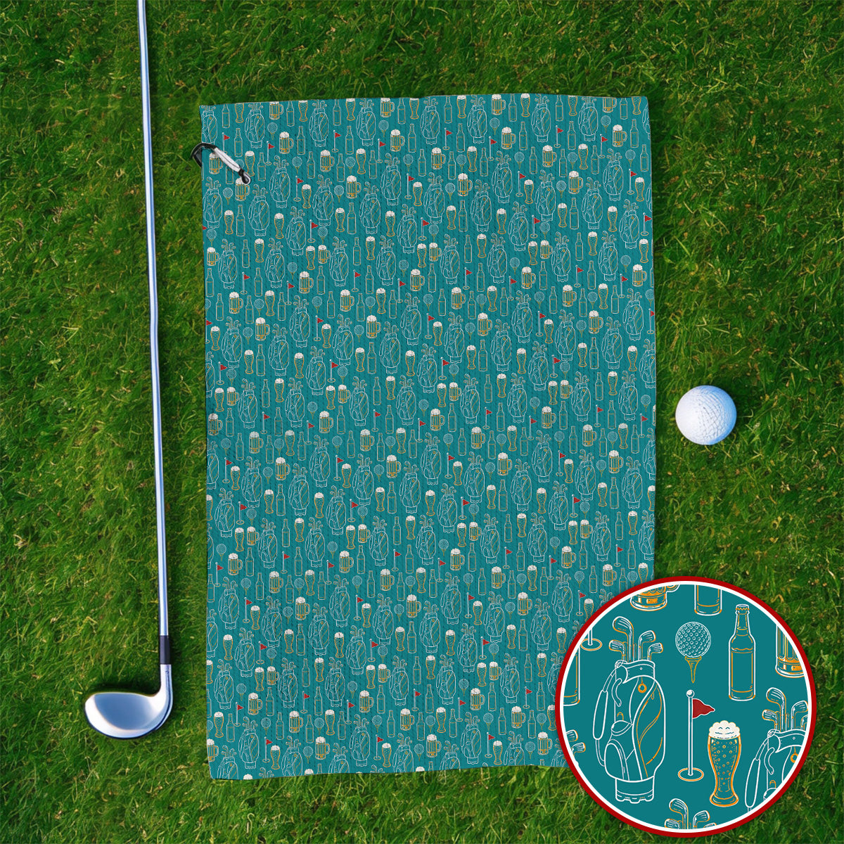 Golf And Beer Pattern Towels, Beer Lover Golf Towel, Funny Golf Gift For Golfer
