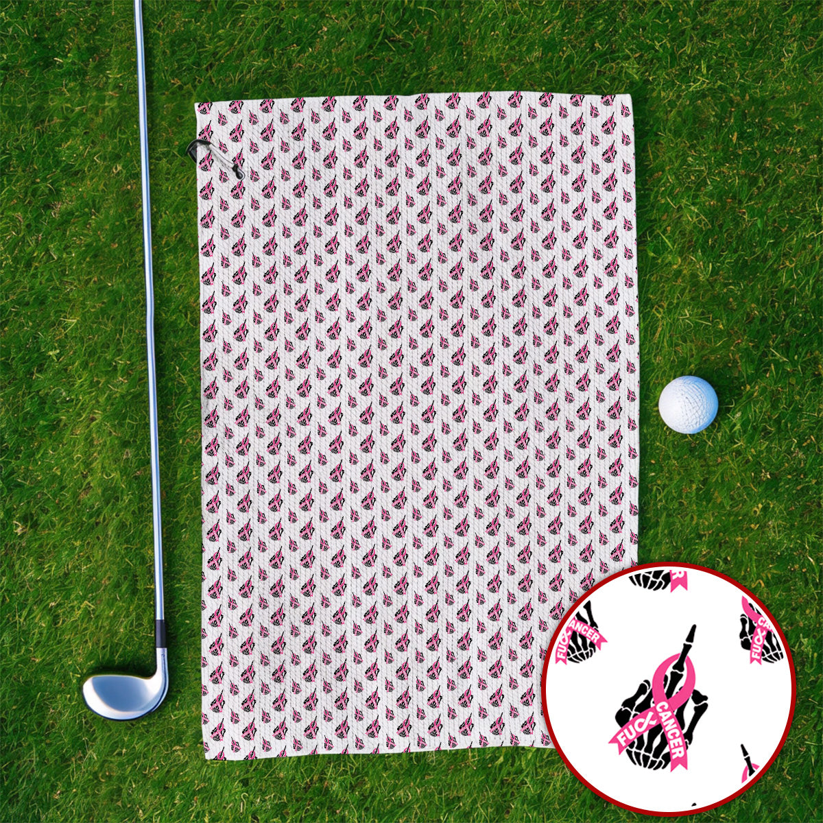 Breast Cancer Awareness Golf Towel, Pink Ribbon Pattern Golf Towels For Breast Cancer Support, Golf Gift For Golfer