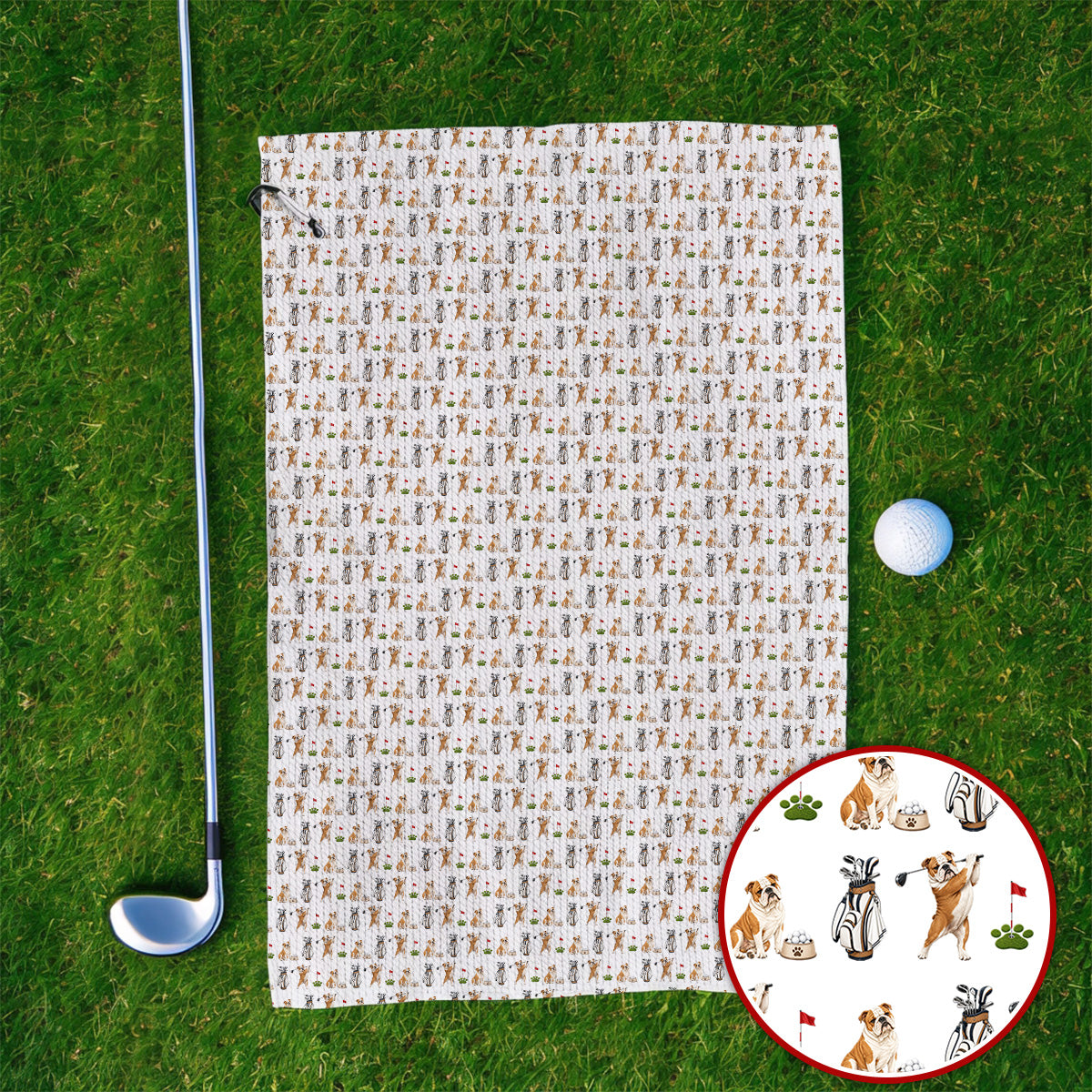 Bulldog Golf Pattern Towels, English Bulldog Golf Towel, Funny Dog Golf Gift