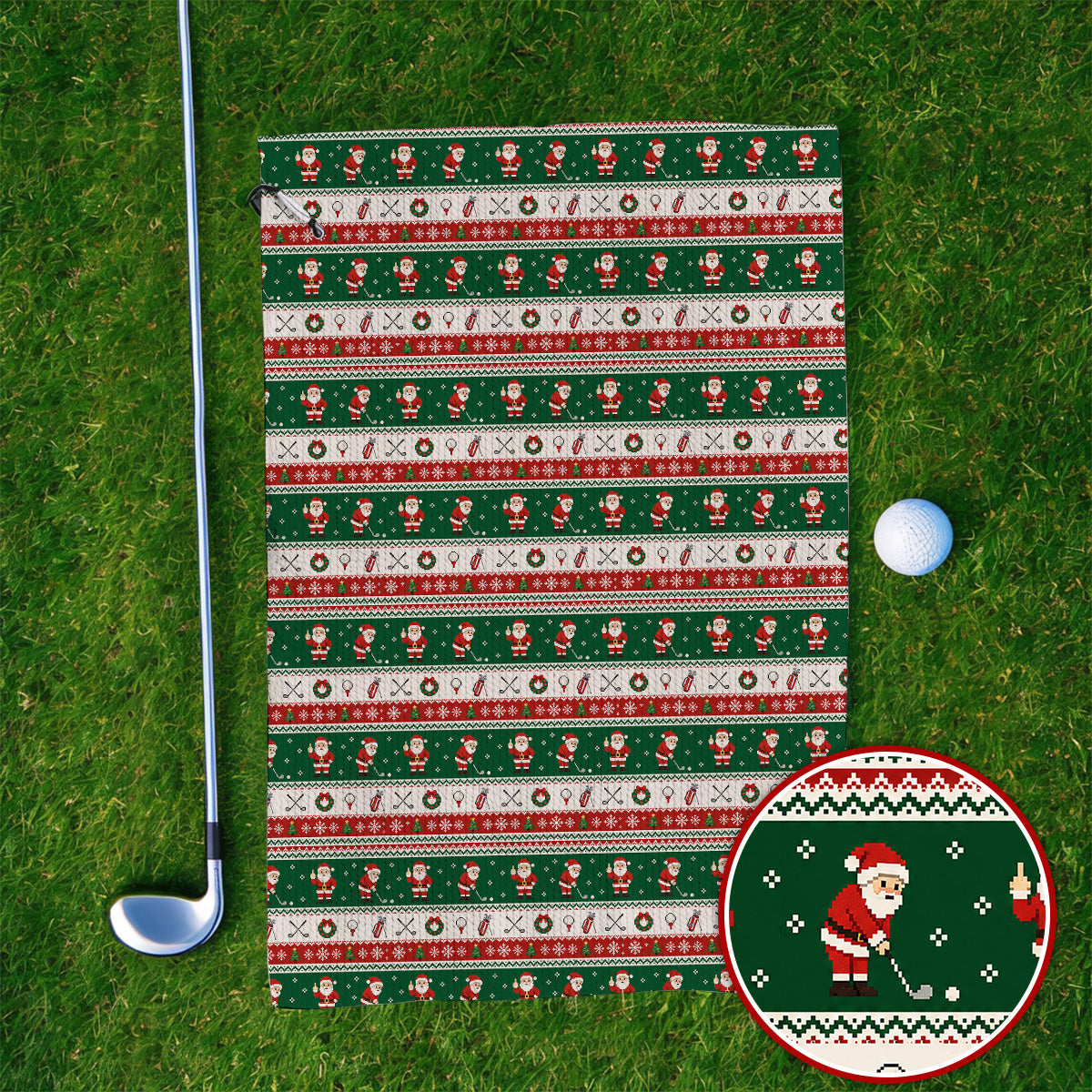Funny Christmas Santa Golf Towels, Ugly Christmas Golf Pattern Towel, Xmas Gift For Golfer