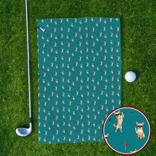 Funny Chihuahua Golf Towel, Cute Chihuahua Golf Pattern Towels for Dog Lovers, Crazy Golf Gift For Golfer