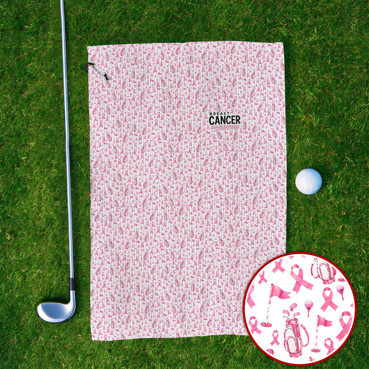 Breast Cancer Awareness Golf Towels, Pink Ribbon Golf Bag Pattern Towel, October Golf Gift for Golfer