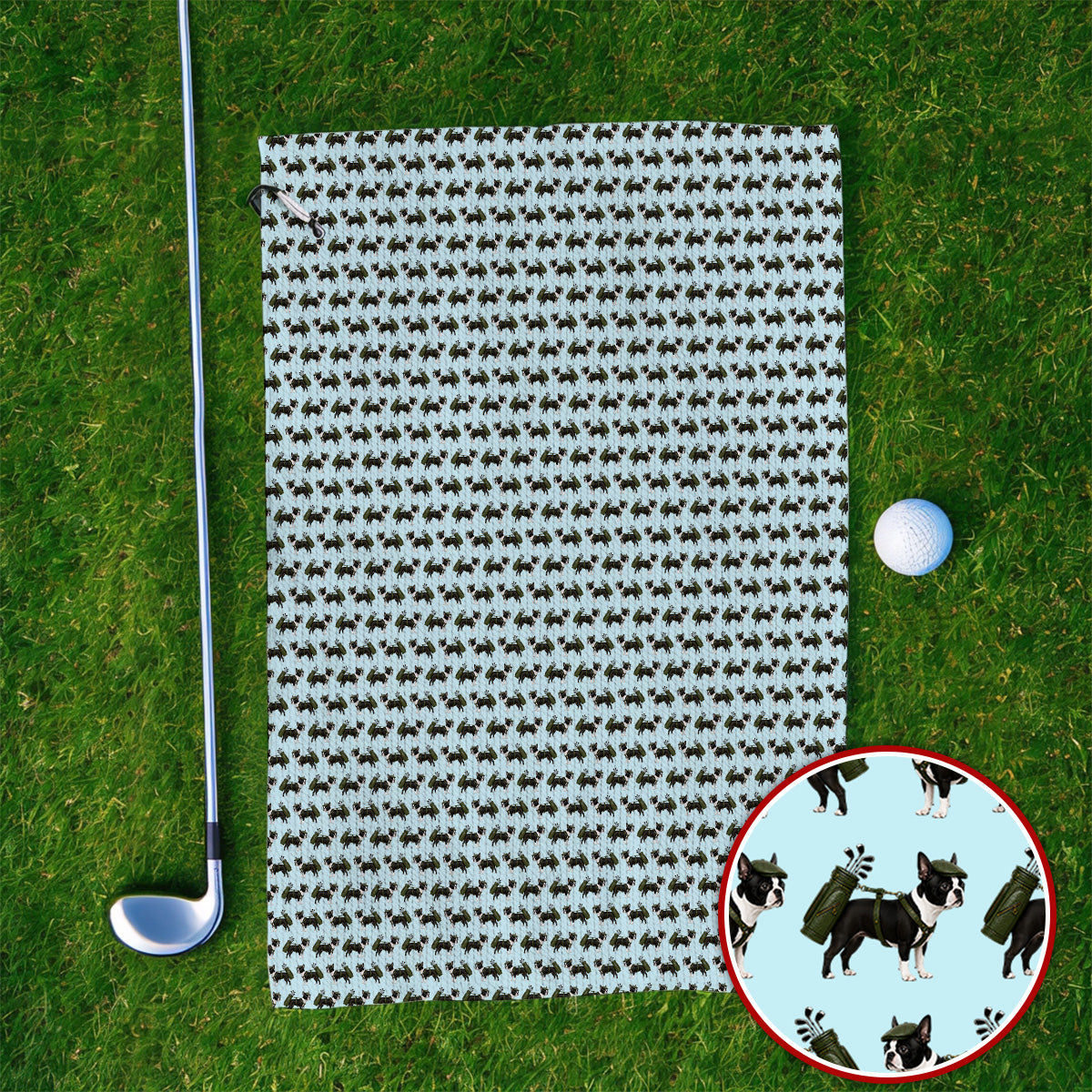 Crazy Boston Terrier Pattern Golf Towels, Boston Terrier Golf Towel, Golf Gift For Golfer