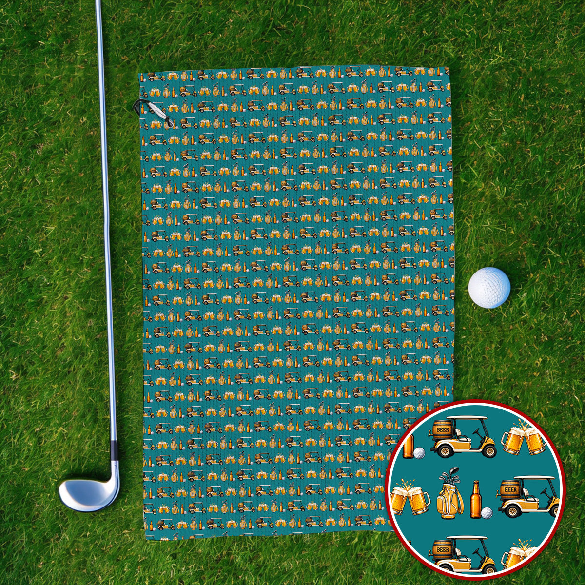 Golf & Beer Towels, Funny Beer Golf Cart Pattern Golf Towel, Beer Golf Gift For Golfers