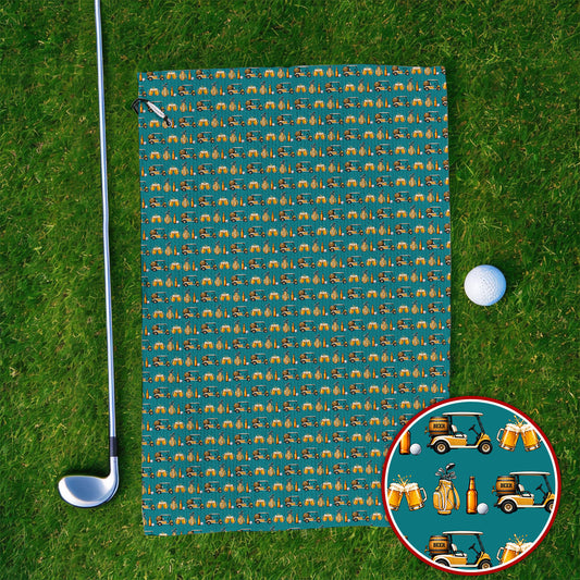 Golf & Beer Towels, Funny Beer Golf Cart Pattern Golf Towel, Beer Golf Gift For Golfers