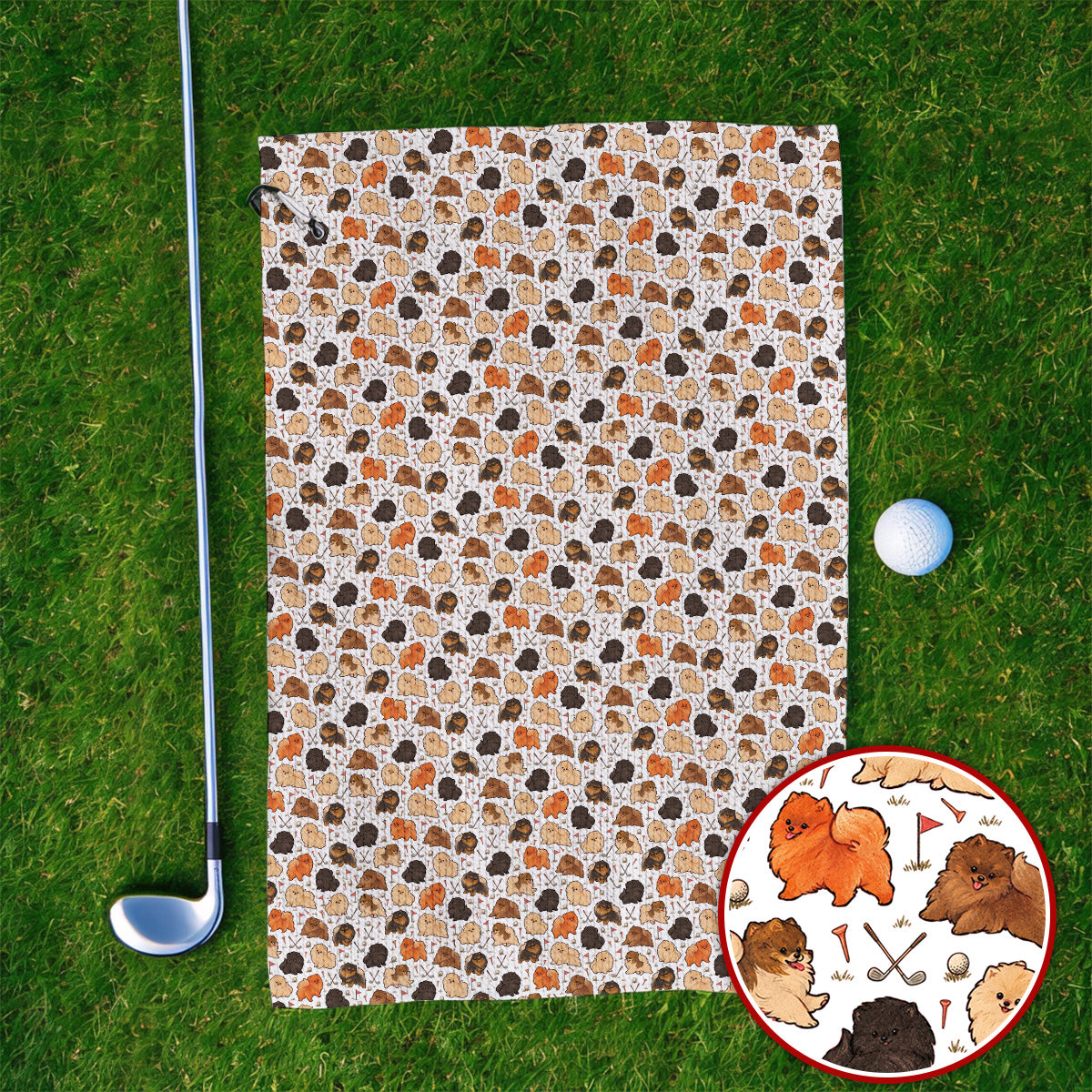 Funny Pomeranian Golf Towels, Pom Dog & Golf Pattern Towel, Golf Gift For Golfer