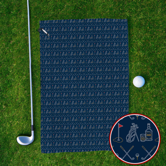 Bourbon Golf Towel, Whiskey & Golf Club Pattern Towels, Classic Gift For Bourbon Loving Golfers