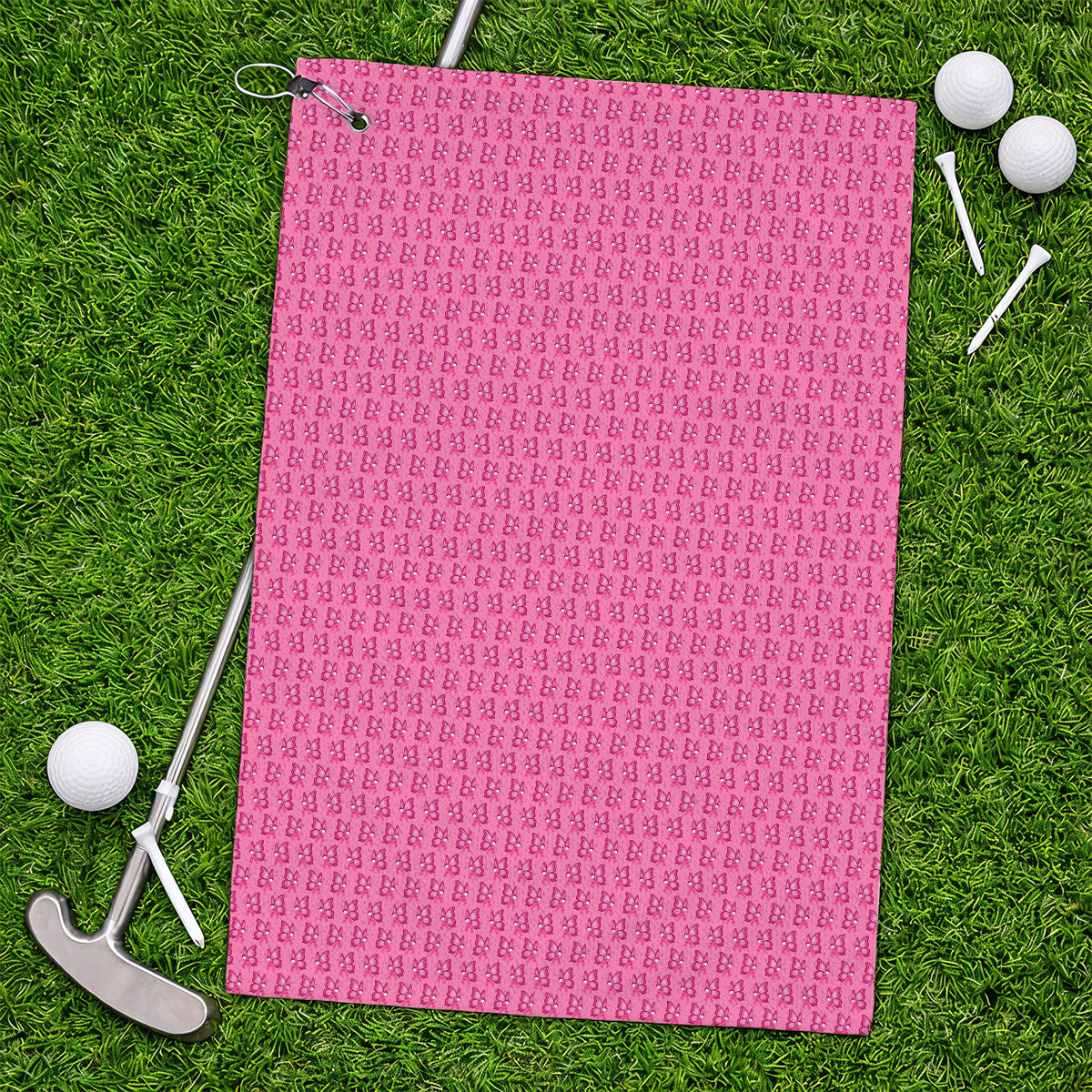 Breast Cancer Awareness Golf Towel, Pink Ribbon Butterfly Golf Towels for Golf Lovers, Support Cancer Awareness Golf Gift