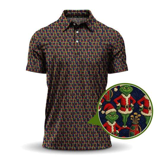 Grinch Golf Shirt For Golfer, Funny Pattern Golf Shirt, Crazy Golf Shirt For Men