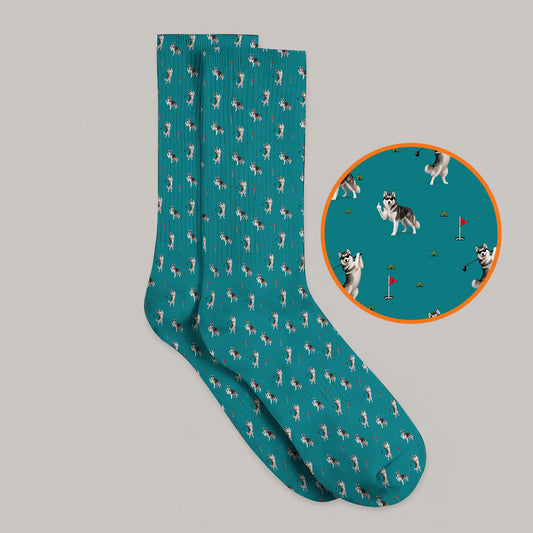 Husky Sibir Golf Sock, Husky Pattern Golf Socks For Golfer, Funny Golf Gift For Dog Lover