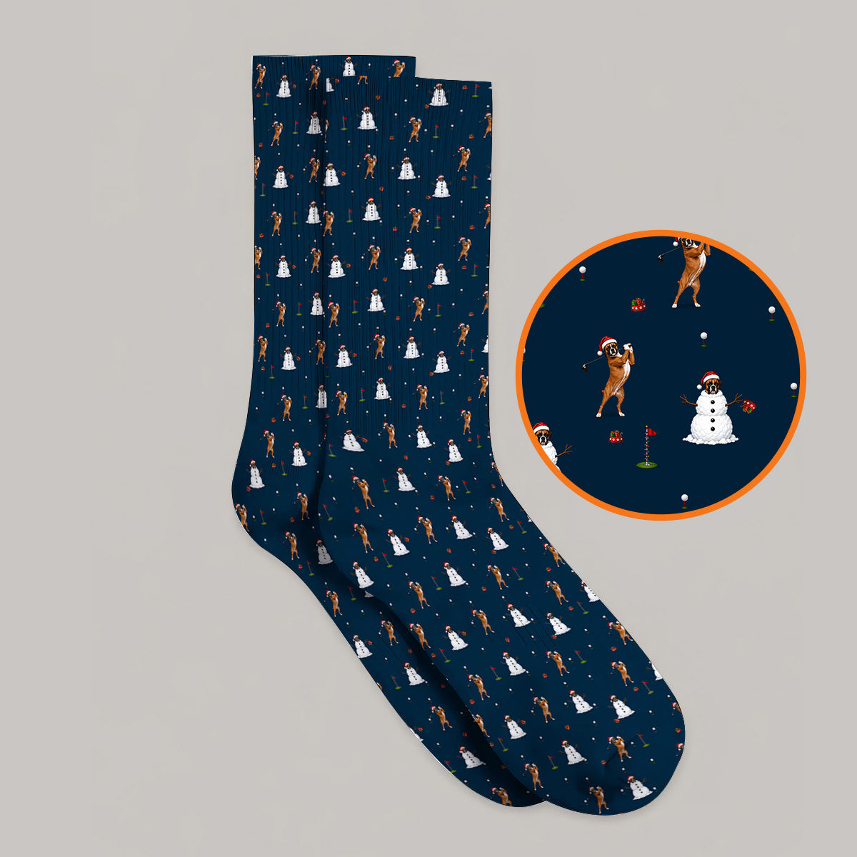 Boxer Christmas Golf Socks, Funny Boxer Pattern Golf Sock, Holiday Golf Gift for Dog Lovers
