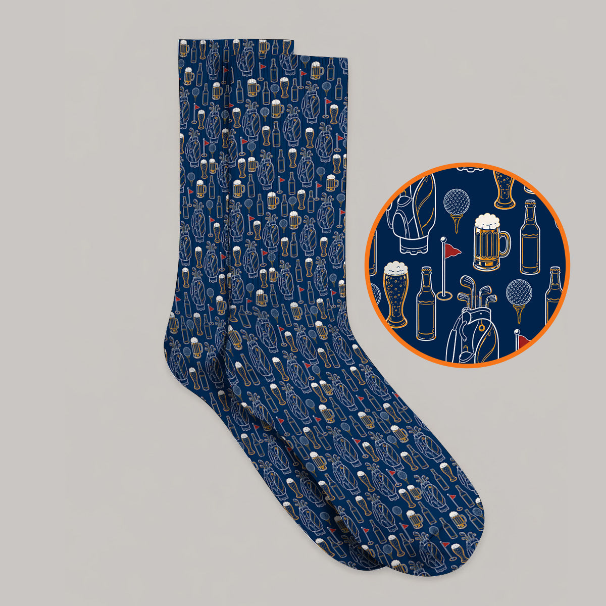 Golf And Beer Pattern Socks, Beer Lover Golf Sock, Funny Golf Gift For Golfer