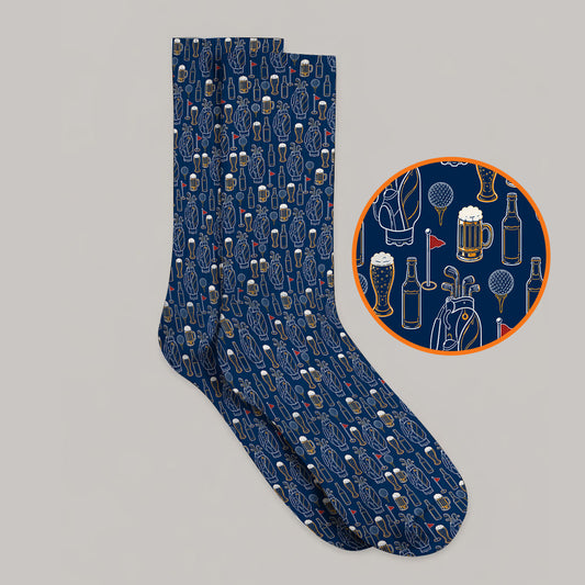 Golf And Beer Pattern Socks, Beer Lover Golf Sock, Funny Golf Gift For Golfer