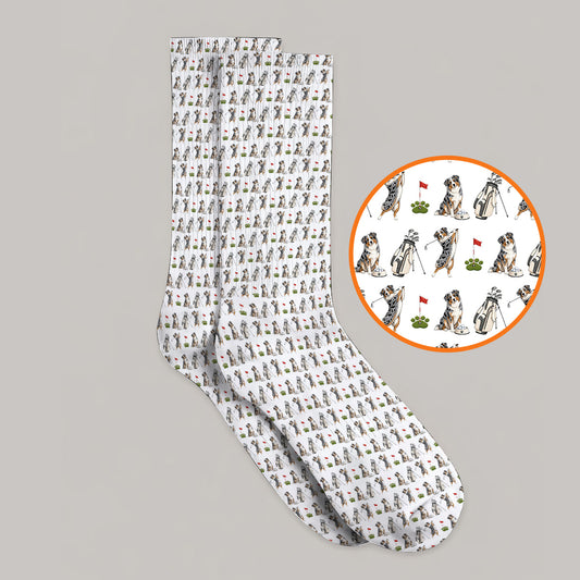 Australian Shepherd Pattern Golf Socks, Aussie Dog Golf Sock, Crazy Golf Gift For Golfer