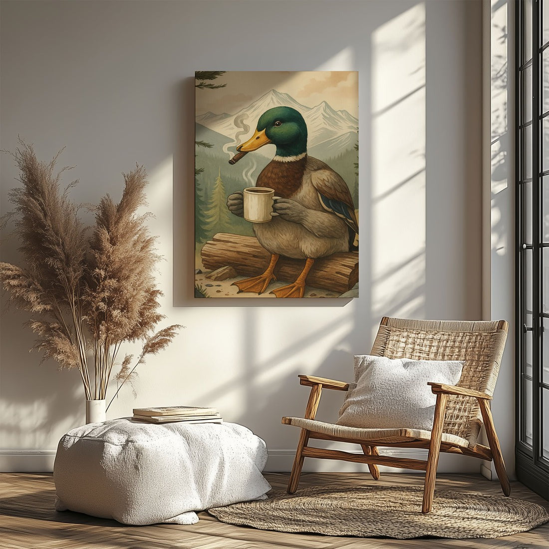 Funny Duck Coffee And Cigar Canvas, Rustic Cabin Wall Art Gift For Man Cave, Gift For Hunter