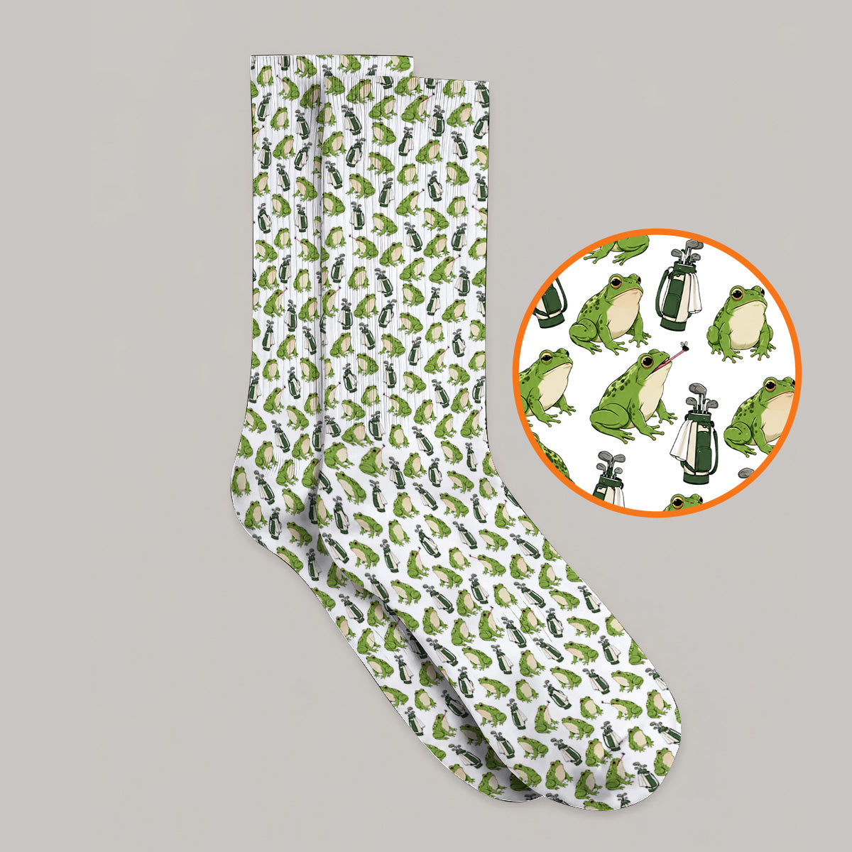 Cute Frog Golf Socks, Playful Frog & Golf Bag Pattern Sock, Funny Golf Gift For Frog Lovers