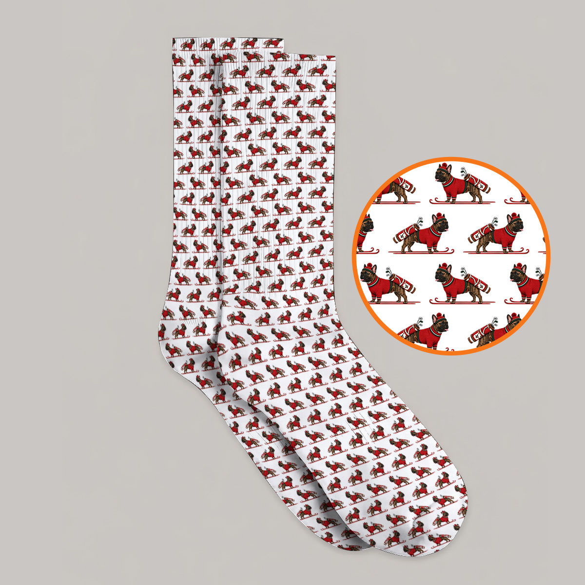French Bulldog Holiday Golf Socks, Christmas Dog Pattern Golf Sock, Festive Golf Gift for Golfers