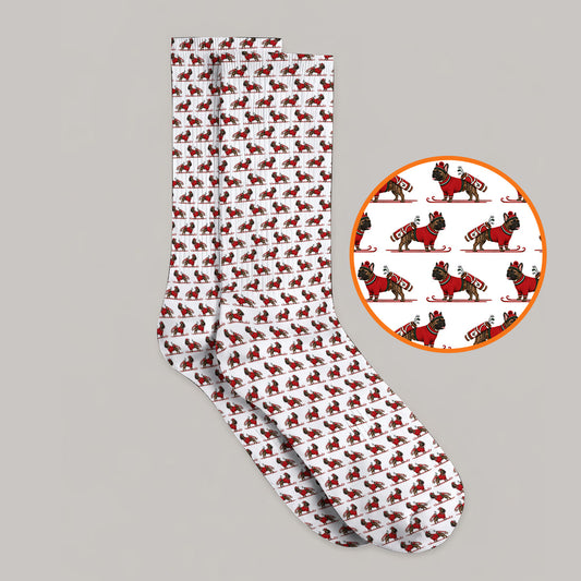 French Bulldog Holiday Golf Socks, Christmas Dog Pattern Golf Sock, Festive Golf Gift for Golfers