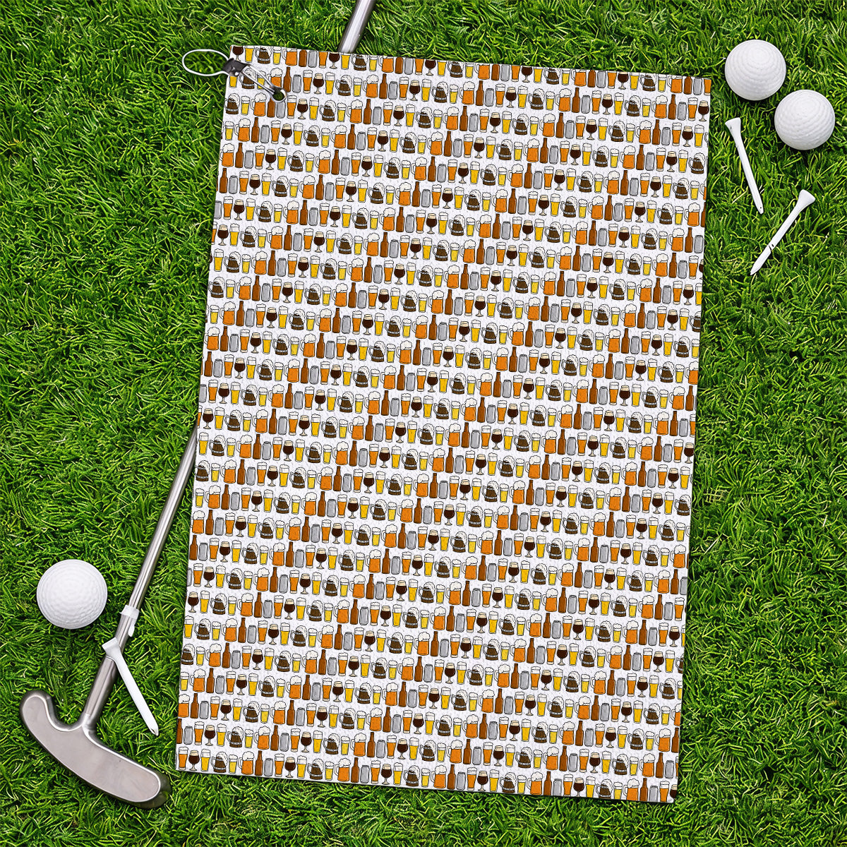 Beer Pattern Golf Towel, Funny Beer Lover Golf Towels, Golf Gift For Beer Lovers