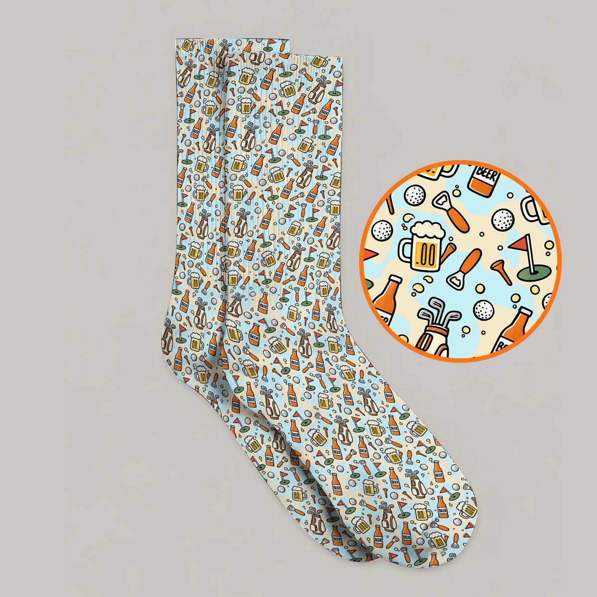 Funny Beer Pattern Golf Socks, Retro Golf Clubs And Beer Golf Sock, Unique Golfing Gift For Golfers