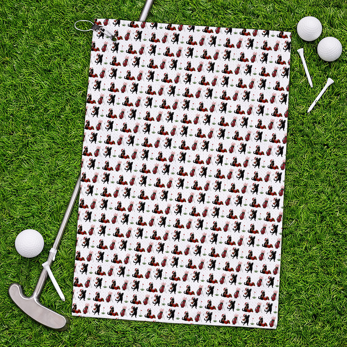 Black Cat Christmas Golf Towels, Festive Cat Patterm Golf Towel, Funny Holiday Golf Gift For Golfer