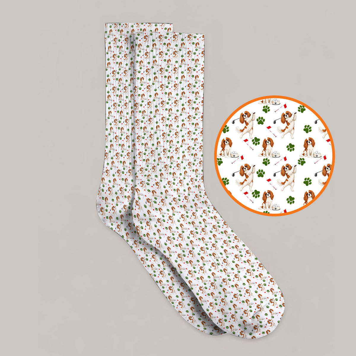 Crazy Cavalier King Charles Spaniel Golf Socks, Funny Cavalier Golf Sock, Golf Gift For Golfer