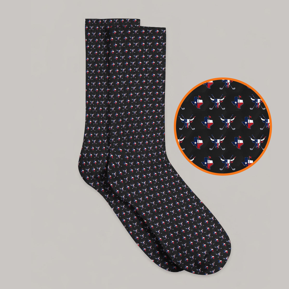 Texas Longhorn Golf Socks, Texas Flag Golf Pattern Sock, Western Longhorn Golf Gift For Golfer