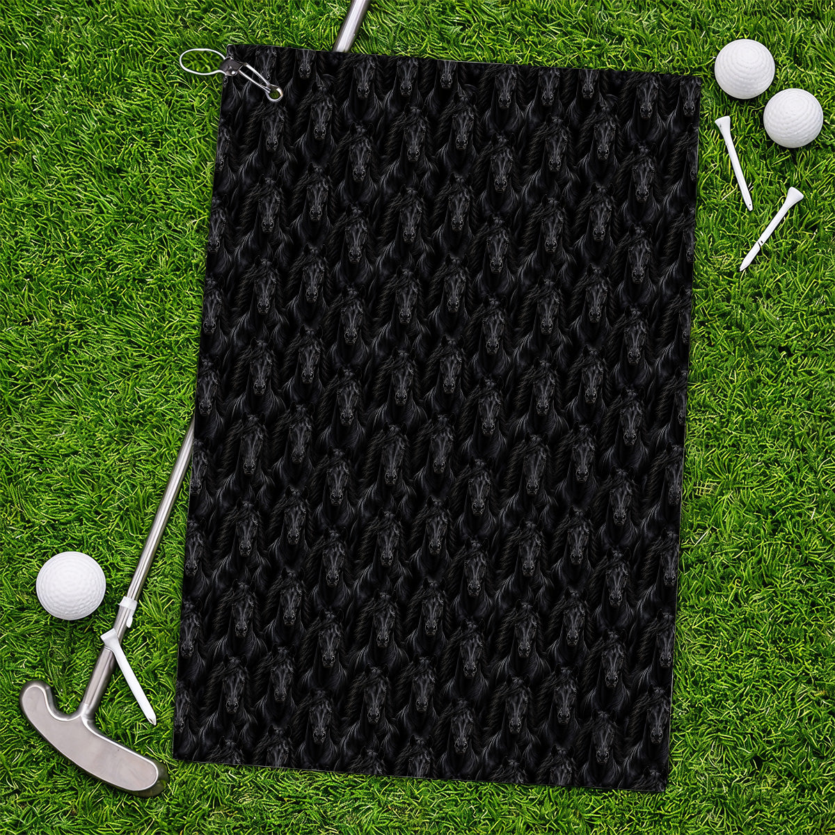 Black Horse Golf Pattern Towel, American Quarter Horse Golf Towels, Western Horse Gift for Golfers