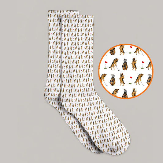 German Shepherd Pattern Golf Socks, Funny Dog Golf Sock, Golf Gift For Golfer