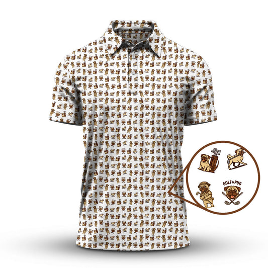 Pattern Golf Shirt For Men, Crazy Pug Golf Shirt, Dog Golf Shirt For Golfer