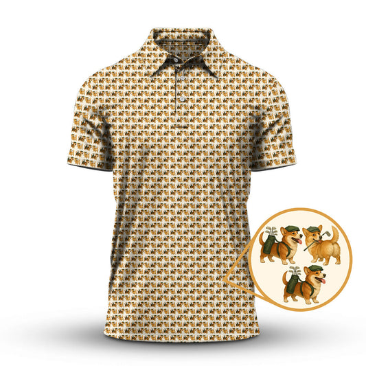 Golf Polos For Pet Loving Golfers, Corgi Pattern Golf Shirt, Golf Gift For Golfers