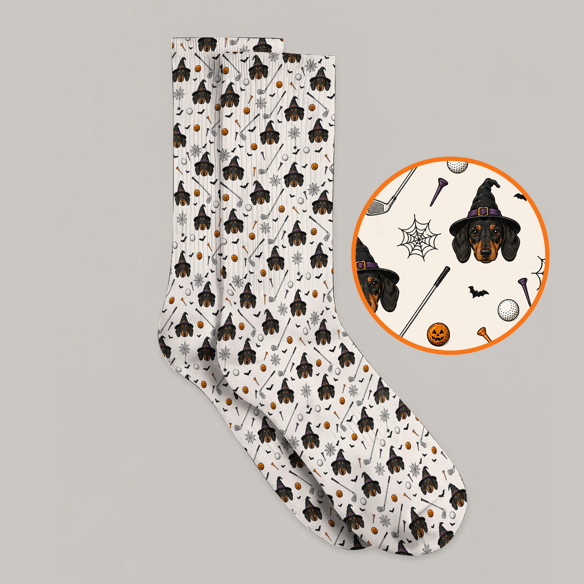 Witch Dachshund Golf Socks, Halloween Wiener Dog Pattern Golf Sock, Golf Gift for Golfer