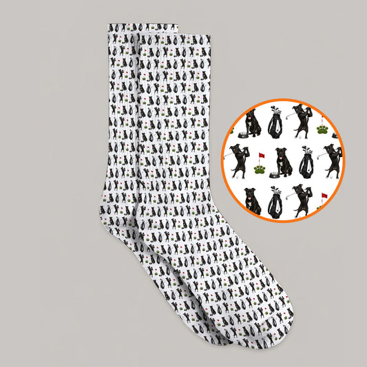 Funny Pit Bull Golf Pattern Socks, Black Pit Bull Golf Sock for Golfer, Golf Gift For Dog Lovers