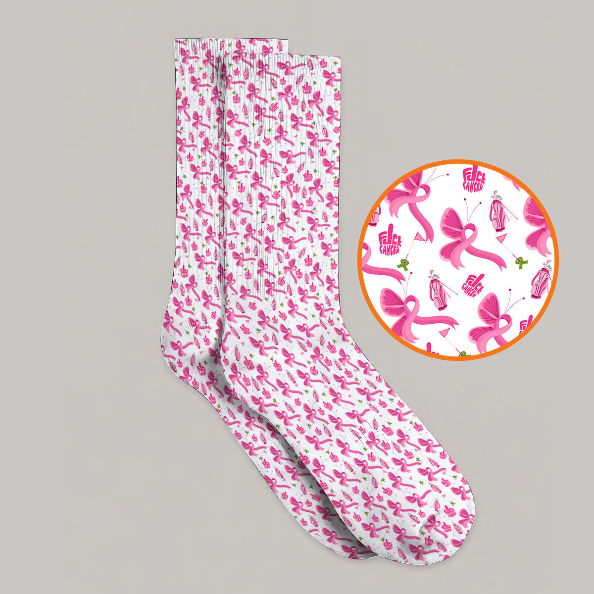 Fight With Every Swing Breast Cancer Awareness Golf Socks, Pink Ribbon & Golf Pattern Sock, Support Gift for Golfers
