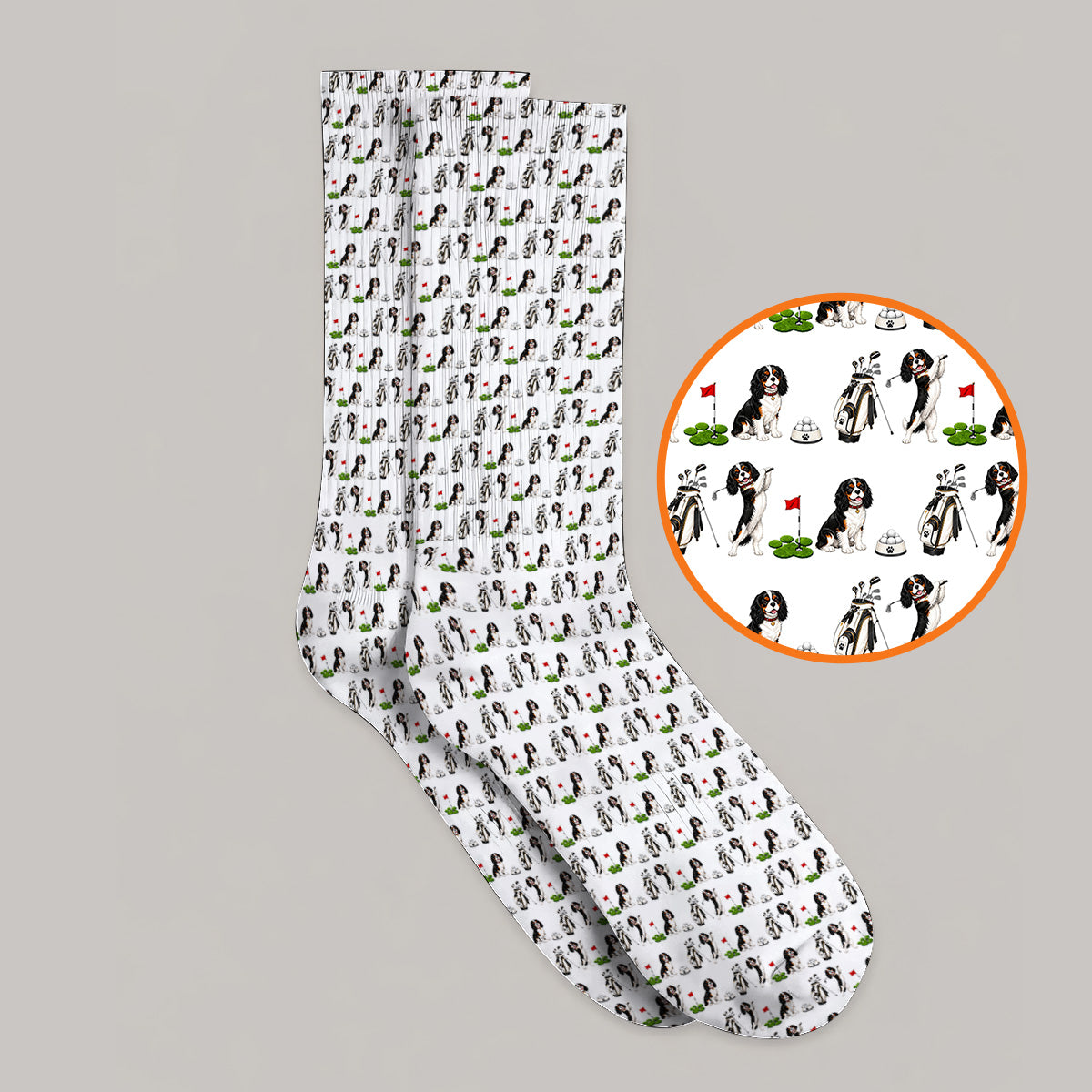King Charles Cavalier Spaniel Golf Socks For Golfer, King Charles Cavalier Spaniel Pattern Golf Sock, Dog Lover Golf Gift