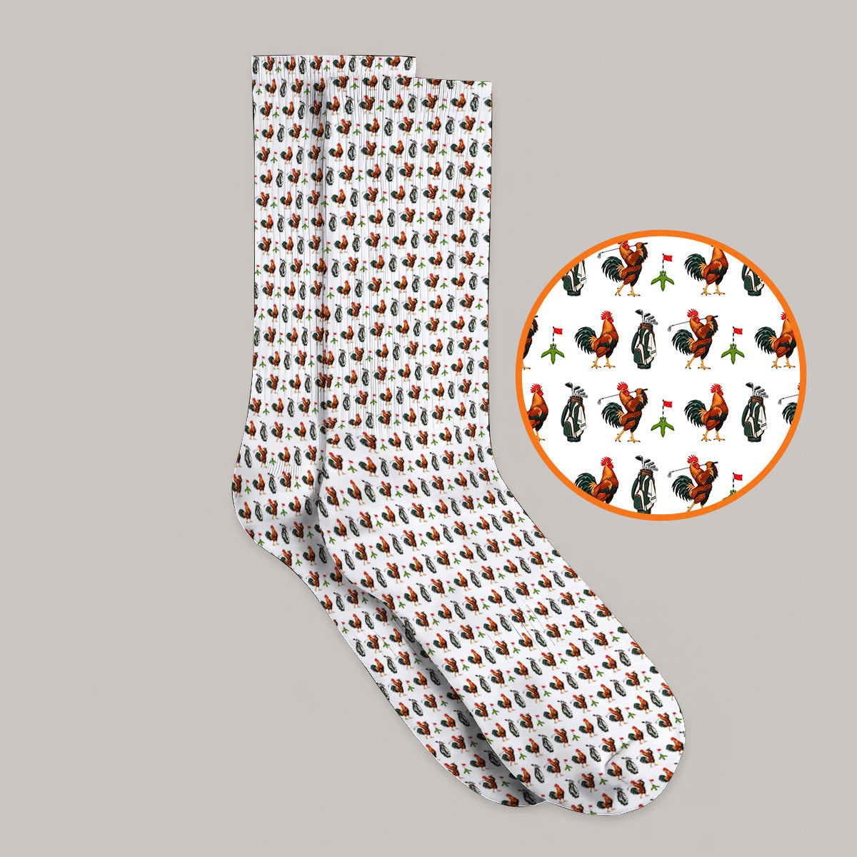 Funny Rooster Golf Socks, Rooster Pattern Golf Sock For Chicken Lovers, Golf Gift For Golfers
