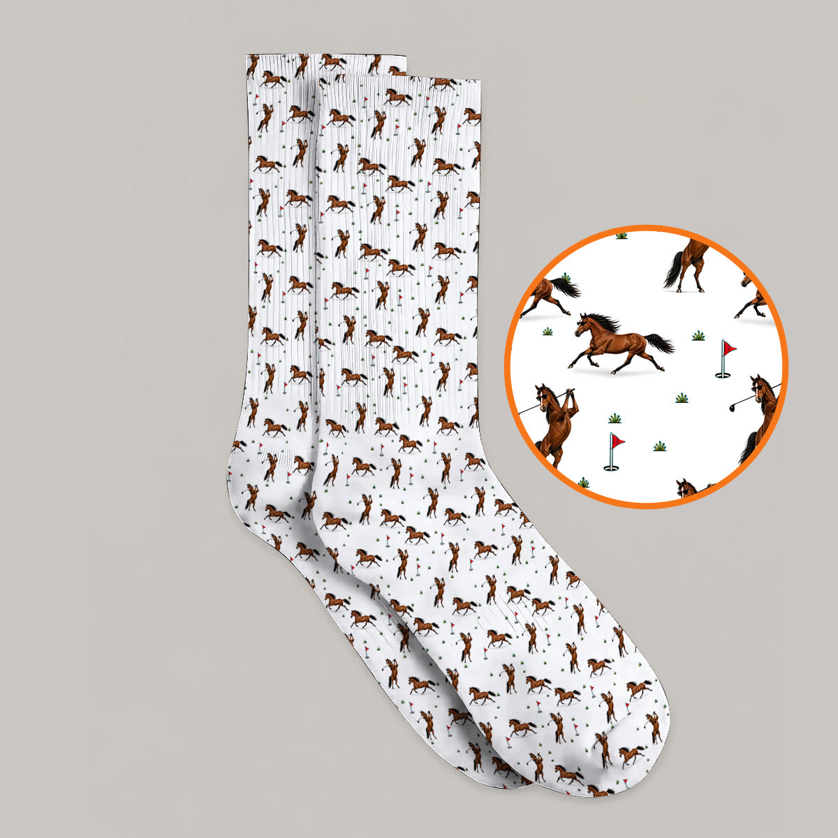 Crazy Horse Golf Pattern Sock, American Quarter Horse Golf Socks, Western Horse Gift for Golfers