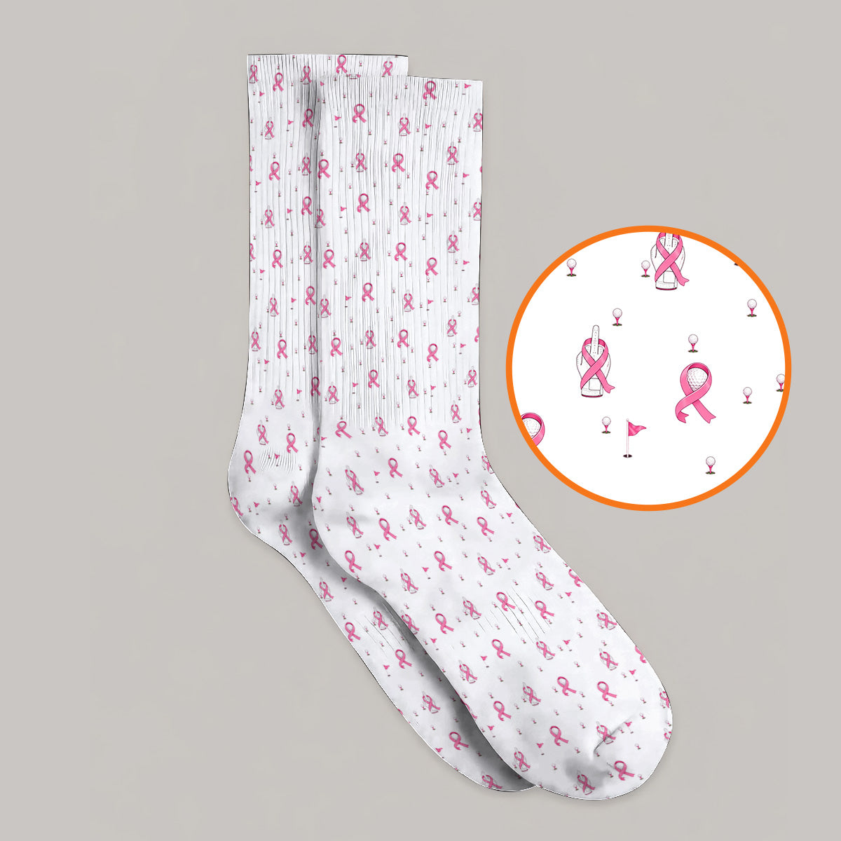 Pink Ribbon Golf Socks, Breast Cancer Awareness Pattern Golf Sock, Supportive Golfer Gift for Golfer