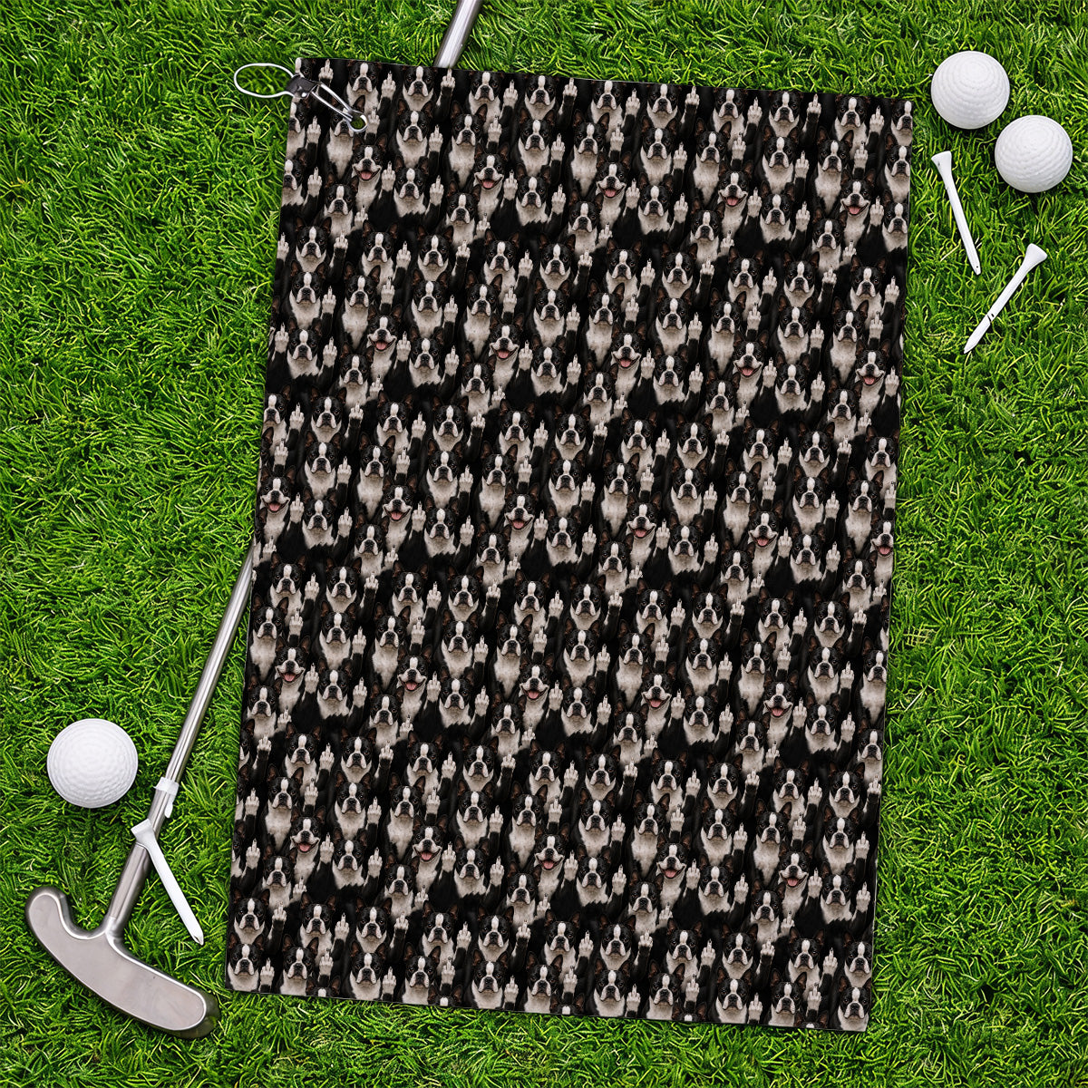 Boston Terrier Pattern Golf Towels, Funny Boston Terrier Golf Towel, Golf Gift For Golfer
